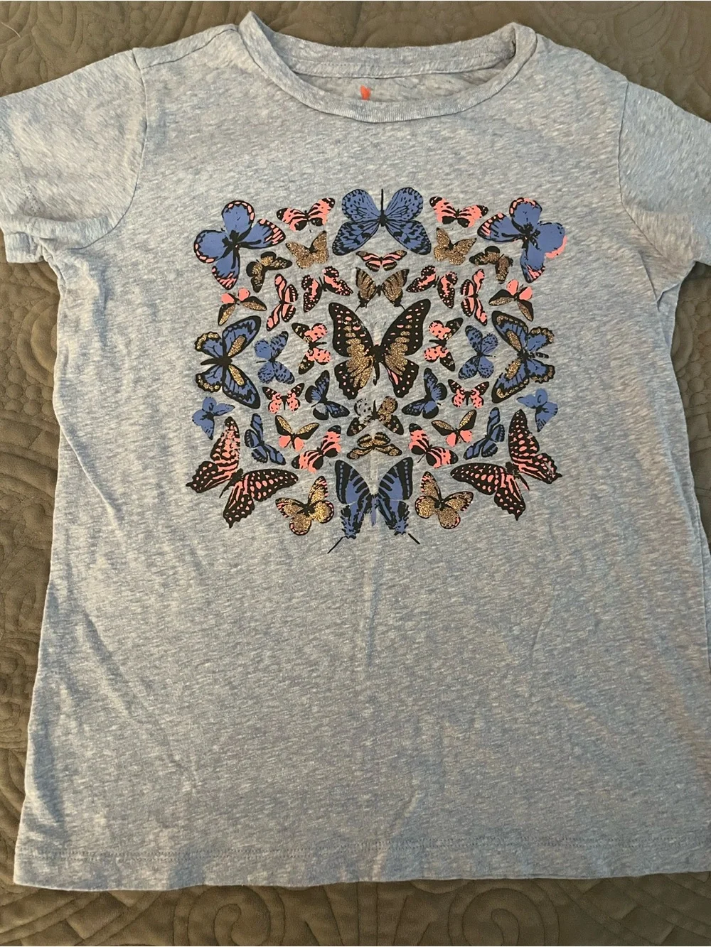 Crewcuts Light Blue Heather Tee with Multicolor Butterfly Print